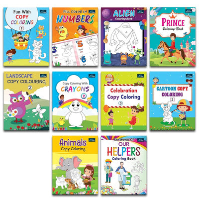 Copy Coloring Books For Kids ( Set Of 10 Books) - Numbers, Alien, Prince, Our Helpers And Many More