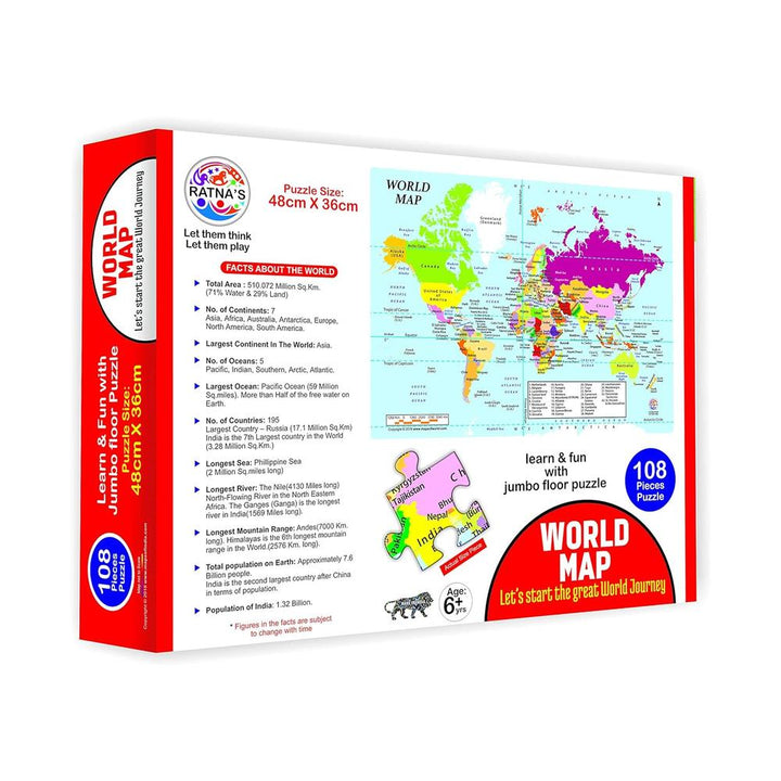 Ratna's World Map Jigsaw Puzzle – Match & Learn I 108 Pieces