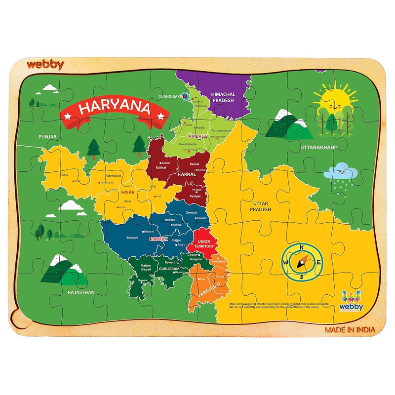 Haryana Map Wooden Jigsaw Puzzle, 40pcs