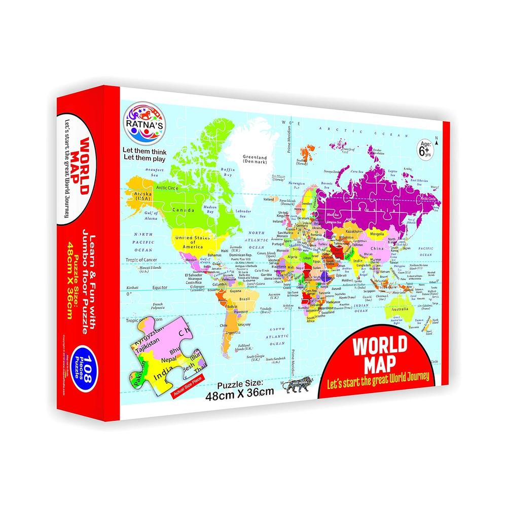 Ratna's World Map Jigsaw Puzzle – Match & Learn I 108 Pieces