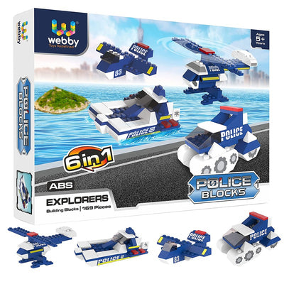 6 in 1 Police ABS Building Blocks Kit, Adventure Play Set (169 Pcs)