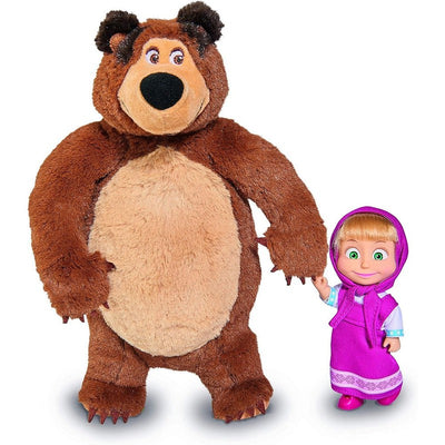 Licensed Masha and Bear Plush Bear and Doll Set (Small)