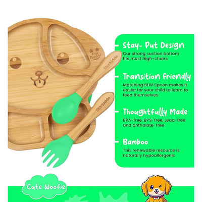 Woofie Baby Plate | Bamboo Suction Plates for Babies | Ideal for Baby-Led Weaning and Toddler Self-Feeding | Green