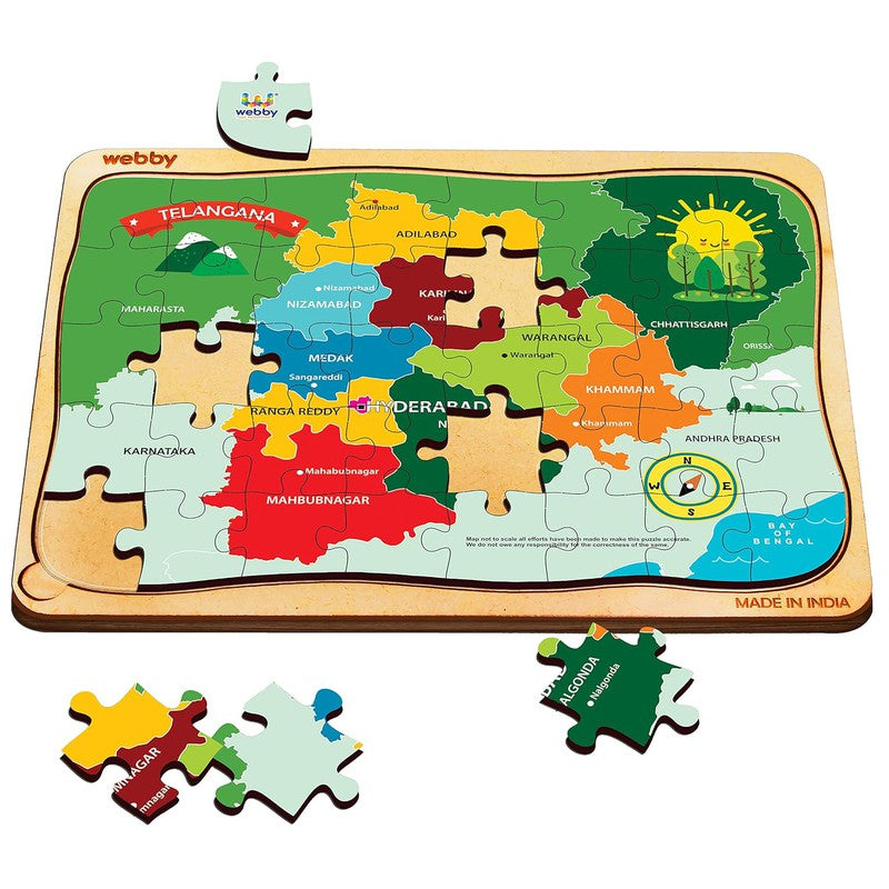 Telangana Map Wooden Jigsaw Puzzle, 40pcs