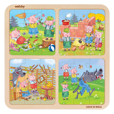 4 In 1 Wooden The Three Little Pigs Puzzle Toy, 36 Pcs