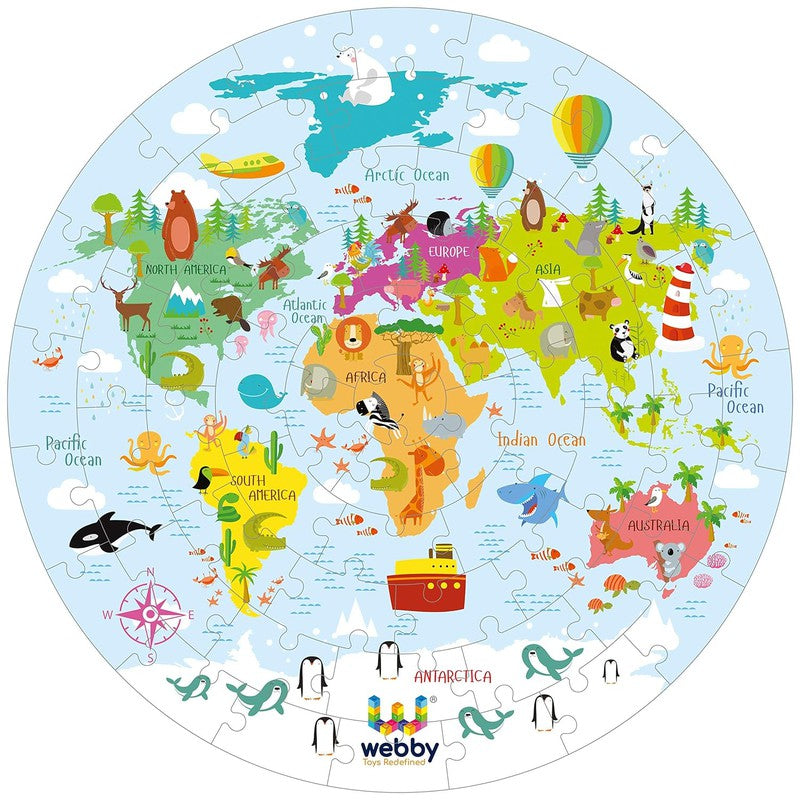 Amazing World Map Jigsaw Floor Puzzle 60 Pcs with 4 Double Sided Flashcards