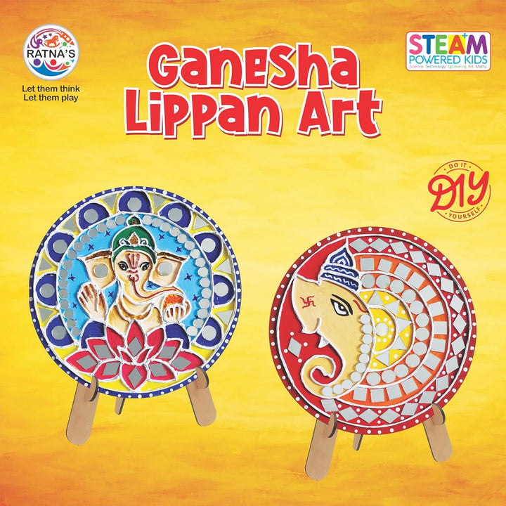 Ratnas Ganesha Lippan Art – Mirror Work Creative DIY Craft Kit | 6 Wooden Art Pieces