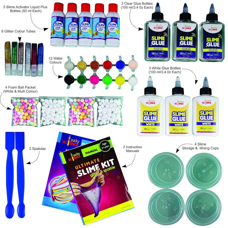 41 Pieces DIY Ultimate Slime Making Kit for kids | Combo Pack of 2 - Glitter & Sparkle. Unicorn & Fluffy