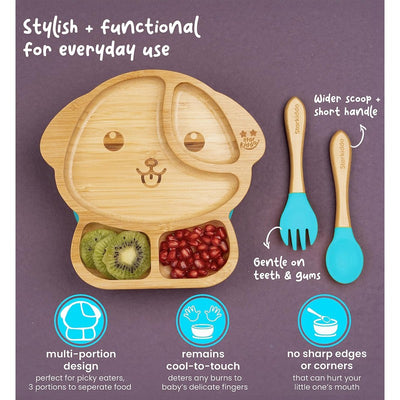 Woofie Baby Plate | Bamboo Suction Plates for Babies | Ideal for Baby-Led Weaning and Toddler Self-Feeding | Blue