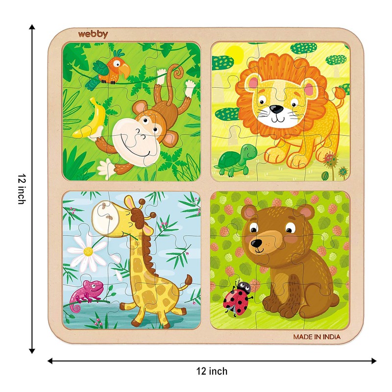 4 In 1 Wooden Wild Animals Puzzle Toy, 36 Pcs