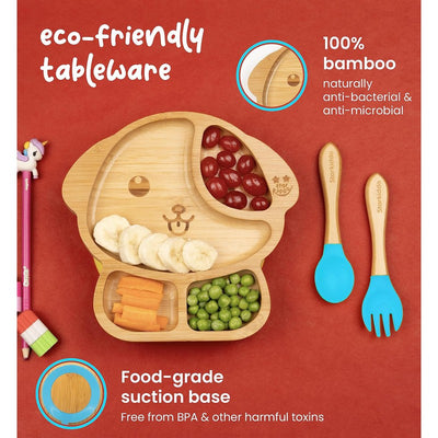 Woofie Baby Plate | Bamboo Suction Plates for Babies | Ideal for Baby-Led Weaning and Toddler Self-Feeding | Blue