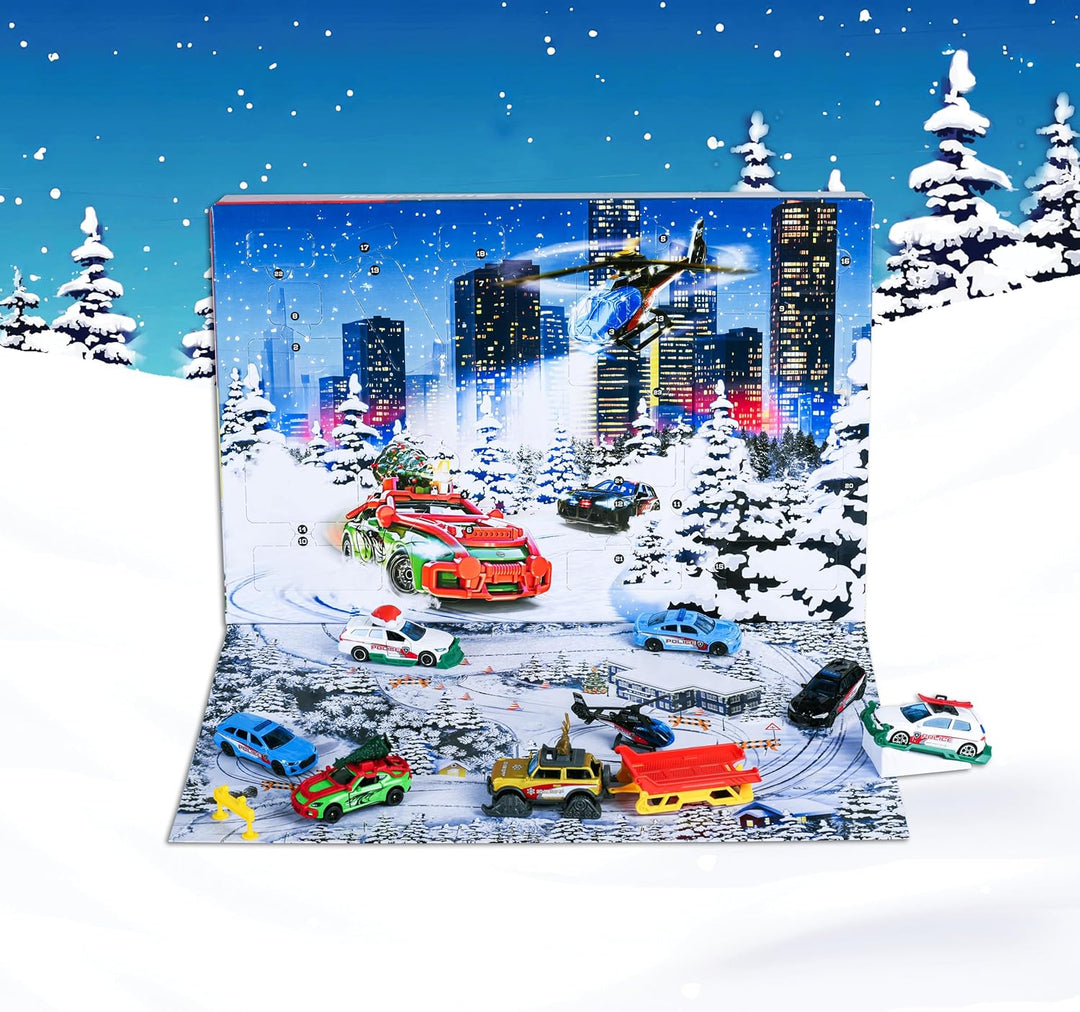 Majorette Car Advent Calendar 2025 - 24 Surprises, 8 Metal Vehicles & 16 Accessories