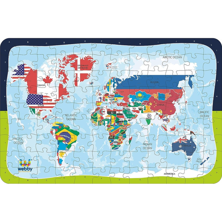 World Map With Flags Wooden Jigsaw Puzzle, 108 Pieces