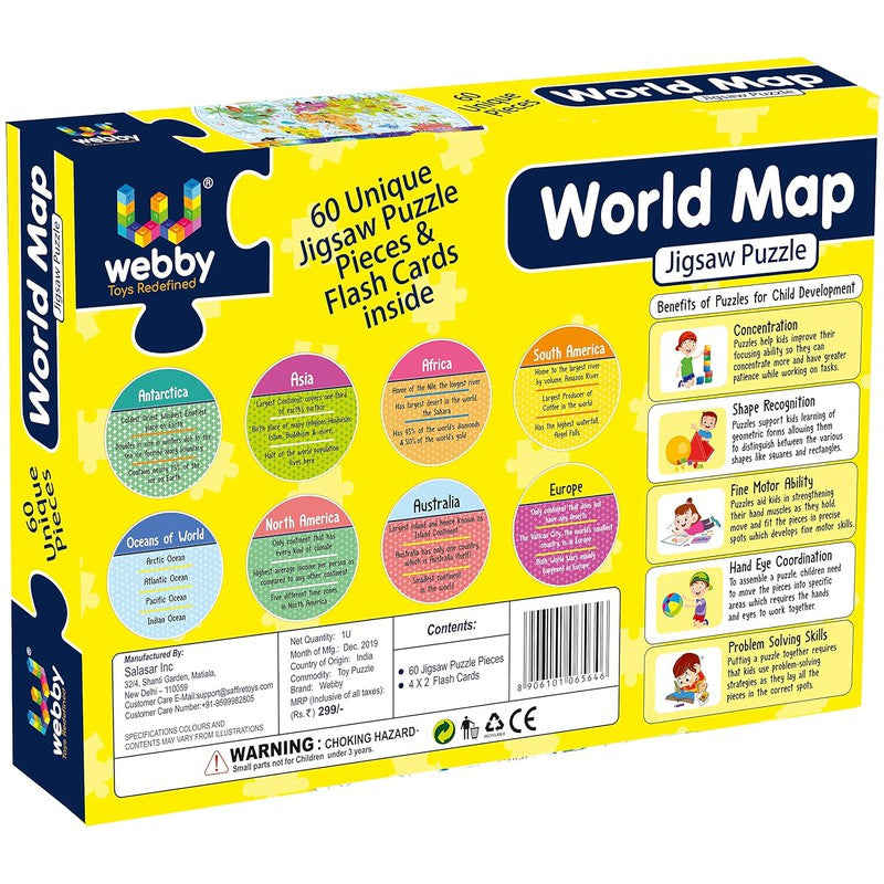 Amazing World Map Jigsaw Floor Puzzle 60 Pcs with 4 Double Sided Flashcards