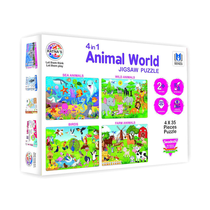 Ratna's 4-in-1 Animal World | Jigsaw Puzzle Set | 35 Pieces Each