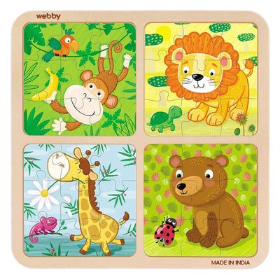 4 In 1 Wooden Wild Animals Puzzle Toy, 36 Pcs