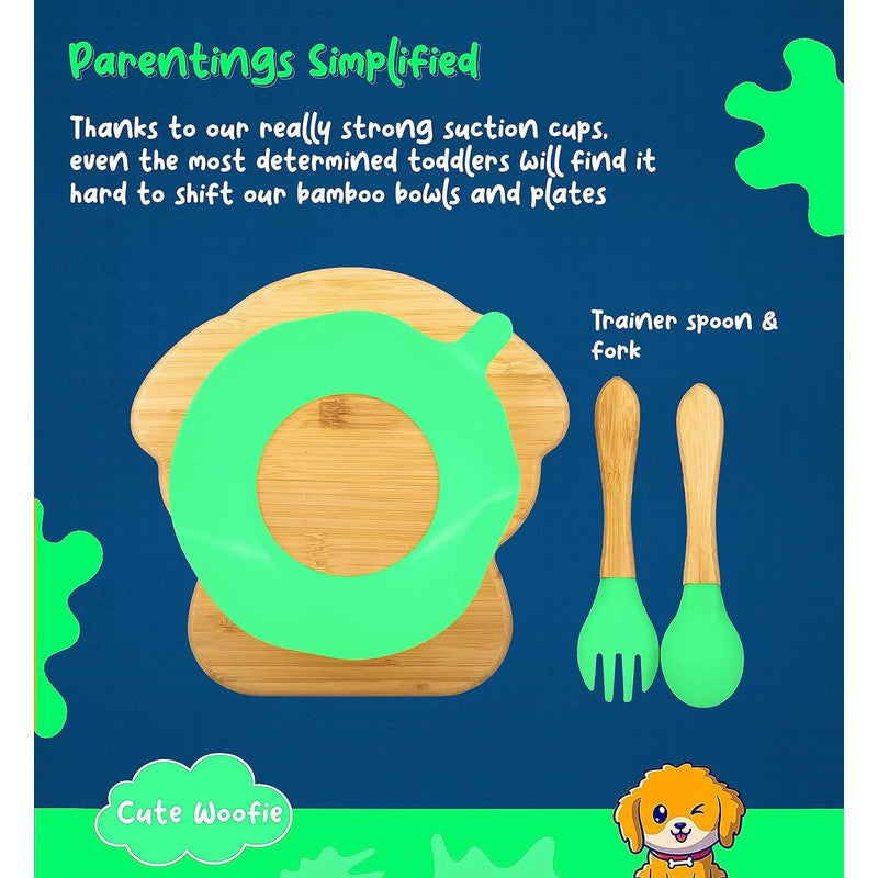 Woofie Baby Plate | Bamboo Suction Plates for Babies | Ideal for Baby-Led Weaning and Toddler Self-Feeding | Green