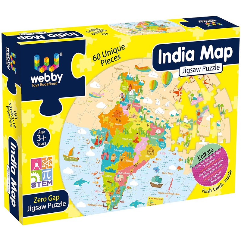 Amazing India Map Jigsaw Floor Puzzle 60 Pcs with 4 Double Sided Flashcards