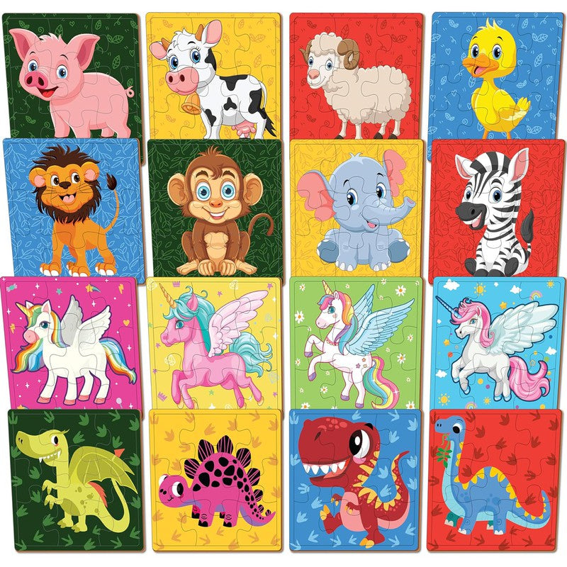 Wooden Puzzle for Kids | Learning Educational Montessori Kids Toys (Farm animals, Dinosaurs, Wild Animals, Unicorns) (Pack of 4)