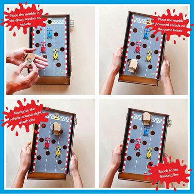DIY Wooden Marble Zig Zag Game with 4 Themes, Table Top Fun Family Game Set
