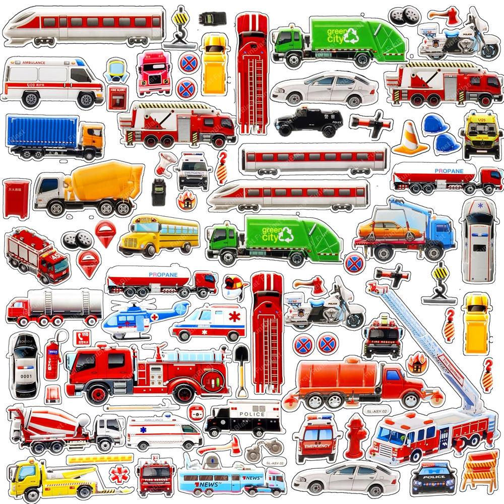 FunBlast Vehicle Theme 3D Puffy Stickers for Kids | Red Vehicle Kawaii Self-Adhesive Foam Stickers