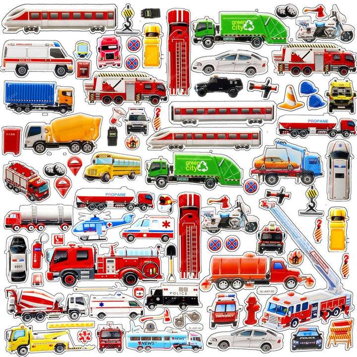 FunBlast Vehicle Theme 3D Puffy Stickers for Kids | Red Vehicle Kawaii Self-Adhesive Foam Stickers
