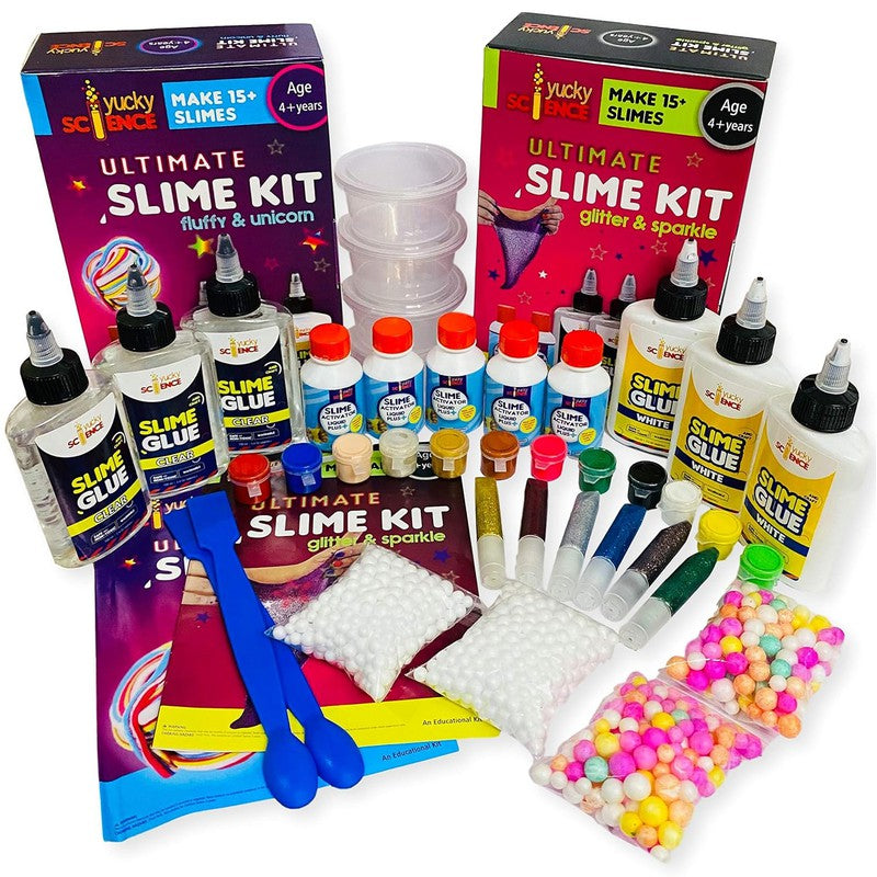 41 Pieces DIY Ultimate Slime Making Kit for kids | Combo Pack of 2 - Glitter & Sparkle. Unicorn & Fluffy