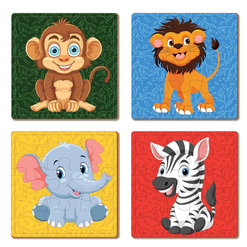 Wooden Wild animals Puzzle for kids | 9 Pieces Puzzles | Educational Toys and Games | Set of 4 Puzzles in Box