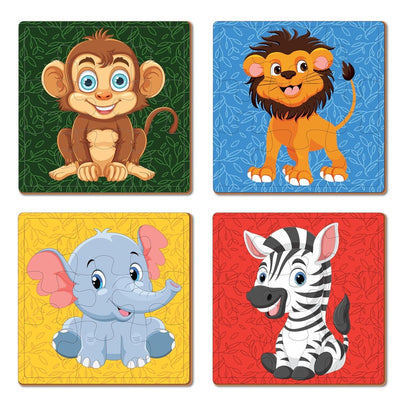 Wooden Wild animals Puzzle for kids | 9 Pieces Puzzles | Educational Toys and Games | Set of 4 Puzzles in Box