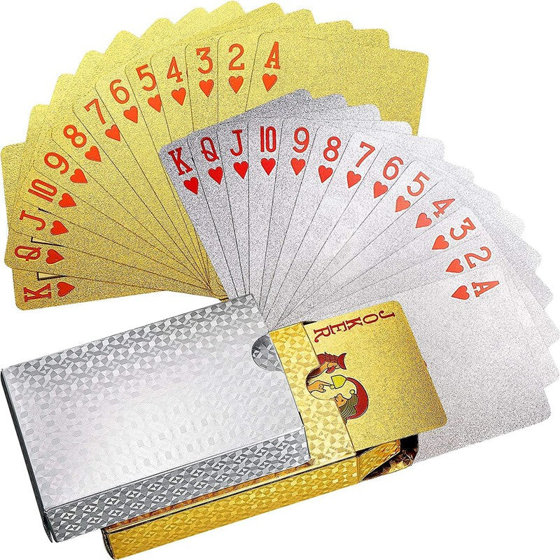 2 in 1 Luxury Golden and Silver Deck of Waterproof Washable Poker Playing Cards Use for Family Party Game