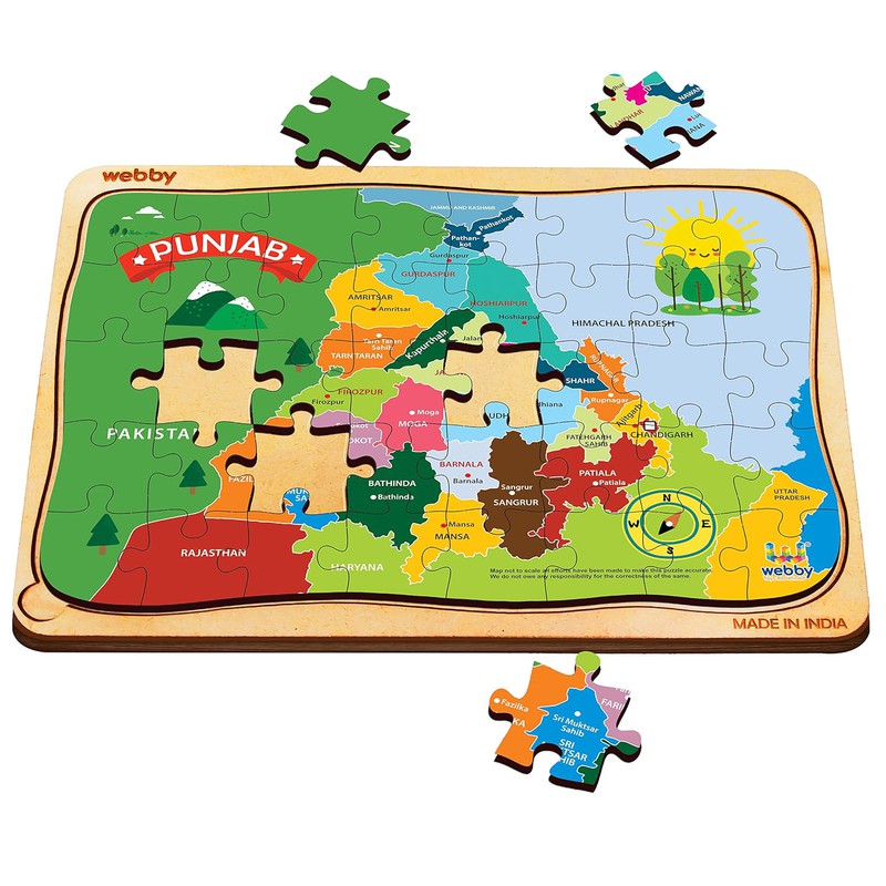 Punjab Map Wooden Jigsaw Puzzle, 40pcs