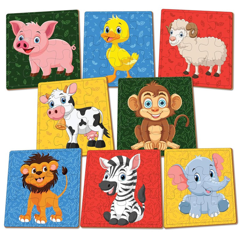 Wooden Farm animals Puzzle for kids | 9 Pieces Puzzles | Educational Toys and Games | Set of 2 Puzzles in a Box (Farm animals+Wild animals)