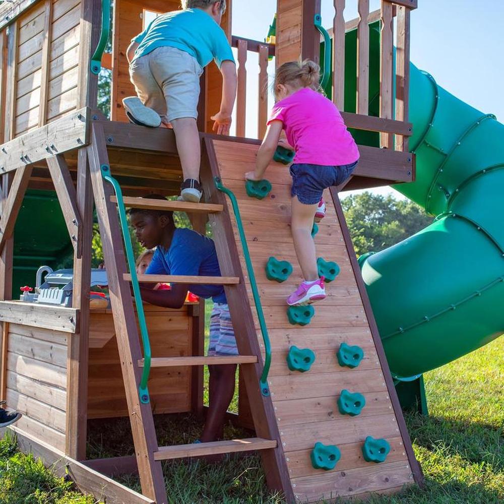 Cedar Cove Swing Set - Dual Slides, Climbing Wall, Clubhouse & More | Weight- 222.7 Kg (3-10 Years)
