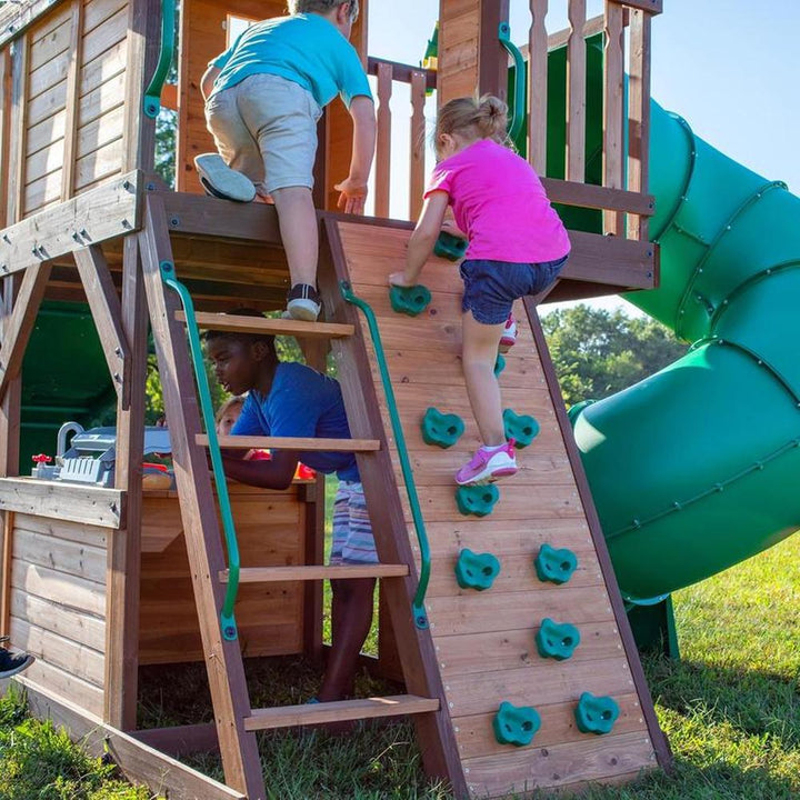 Cedar Cove Swing Set - Dual Slides, Climbing Wall, Clubhouse & More | Weight- 222.7 Kg (3-10 Years)
