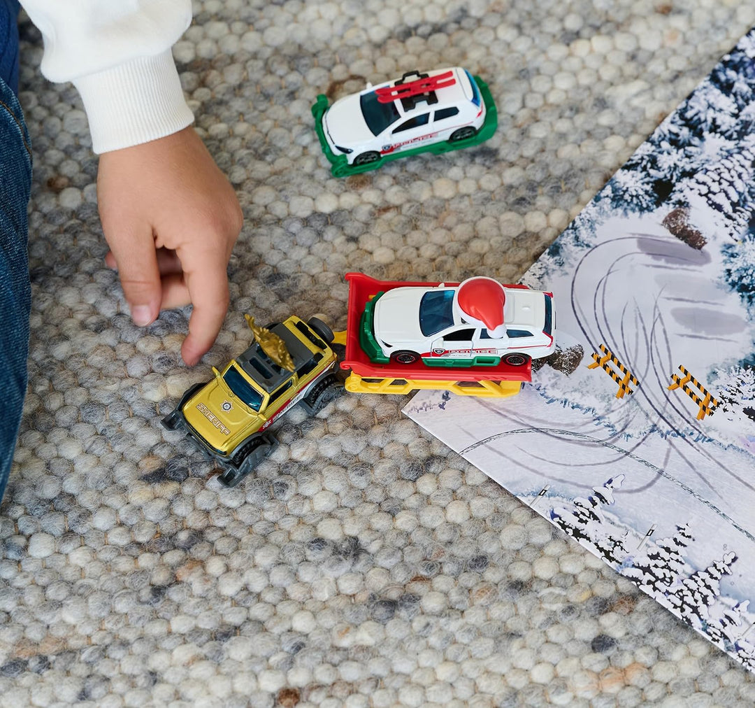 Majorette Car Advent Calendar 2025 - 24 Surprises, 8 Metal Vehicles & 16 Accessories