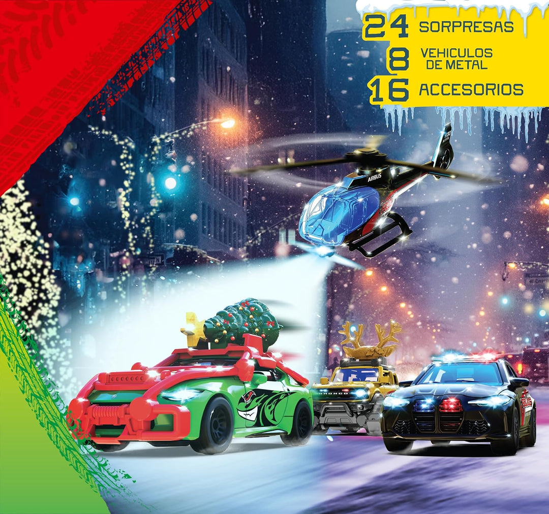 Majorette Car Advent Calendar 2025 - 24 Surprises, 8 Metal Vehicles & 16 Accessories