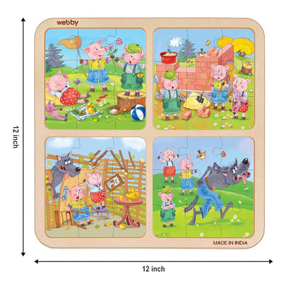 4 In 1 Wooden The Three Little Pigs Puzzle Toy, 36 Pcs