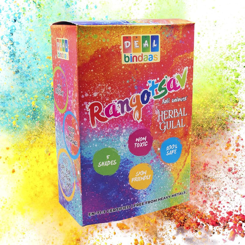 Rangotasav Holi Colour Herbal Gulal - 5 Shades (Pack of 2 = 500gm. (10pcs X 50gm))