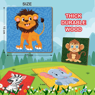 Wooden Wild animals Puzzle for kids | 9 Pieces Puzzles | Educational Toys and Games | Set of 4 Puzzles in Box