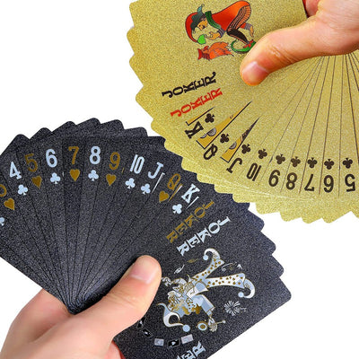2 in 1 Luxury Golden and Black Deck of Waterproof Washable Poker Play Cards Use for Family Party Game