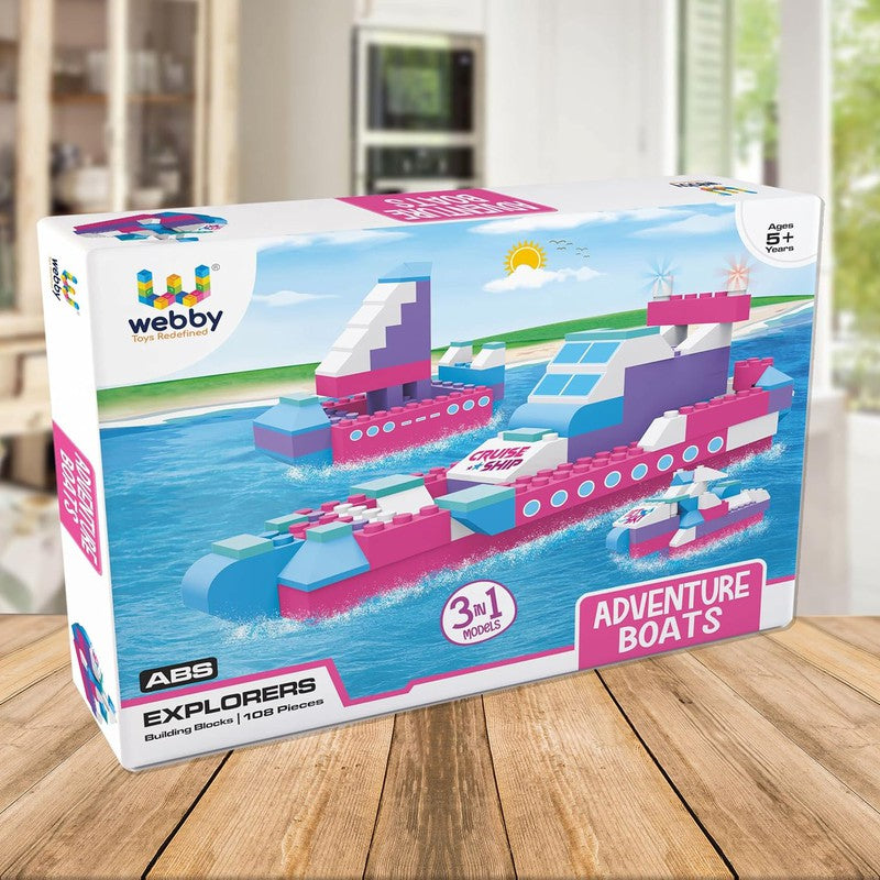 3 IN 1 Adventure Boats ABS Building Blocks Kit, Colourful Bricks and Blocks Play Set - (108 Pcs)