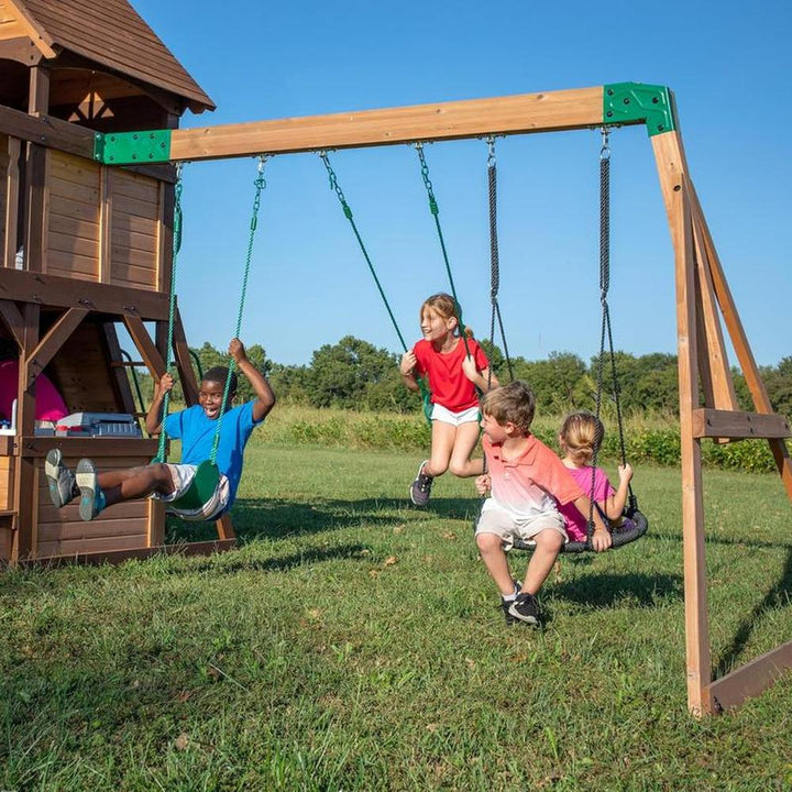Cedar Cove Swing Set - Dual Slides, Climbing Wall, Clubhouse & More | Weight- 222.7 Kg (3-10 Years)