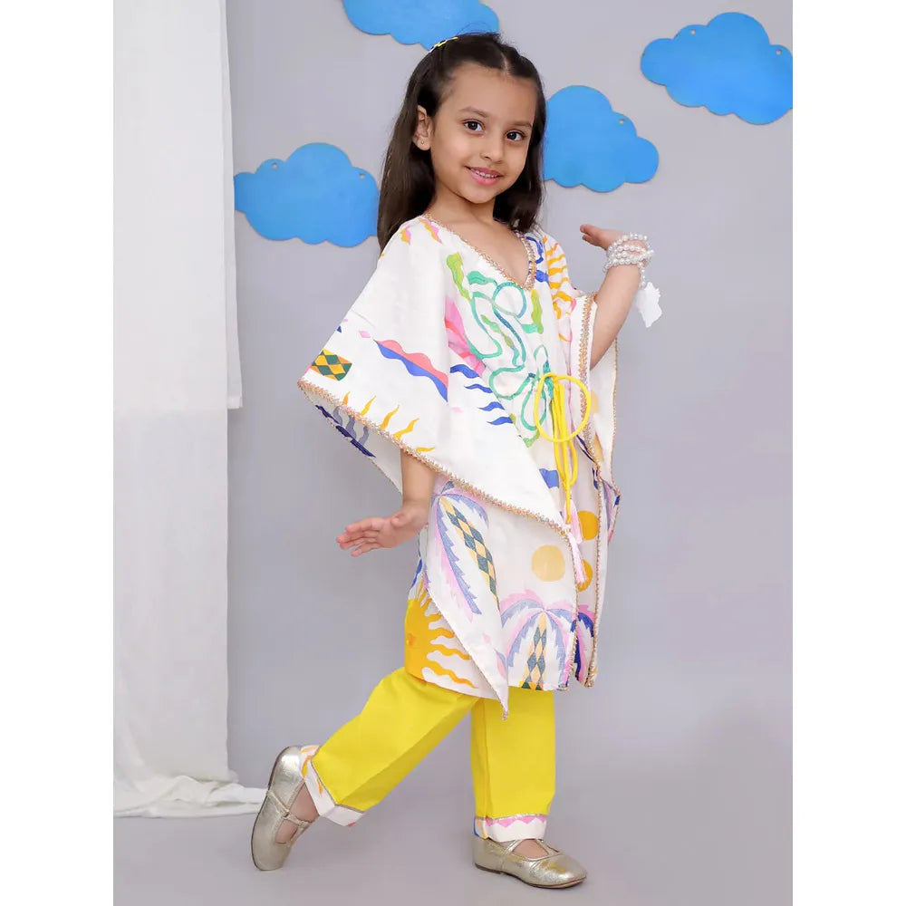 The Wishing Closet Yellow Sun Print Kaftan Kurta Set