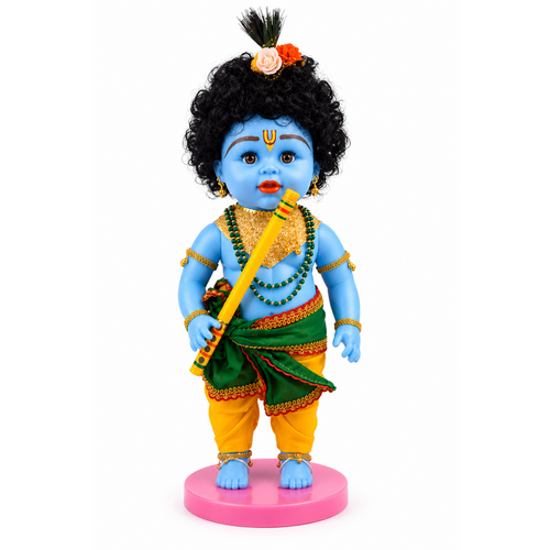 Speedage Bal Krishna Doll - Blue Skin Tone with Traditional Attirer Display Case