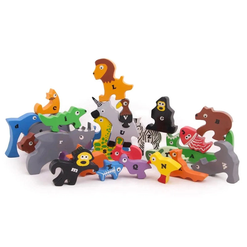 26 Pieces Animal Parade A to Z Puzzle Double Side Playset Balance and Stacking Toy Jumbo Size (2-4 Years)