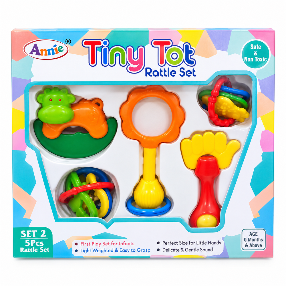 Annie Tiny Tot Rattle Set | Colorful Baby Rattles & Grasping Toys | Safe & Non-Toxic Infant Toy Set | 5 Pieces