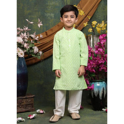 Saka Designs Boys Floral Embroidered Sequinned Kurta with Pyjama