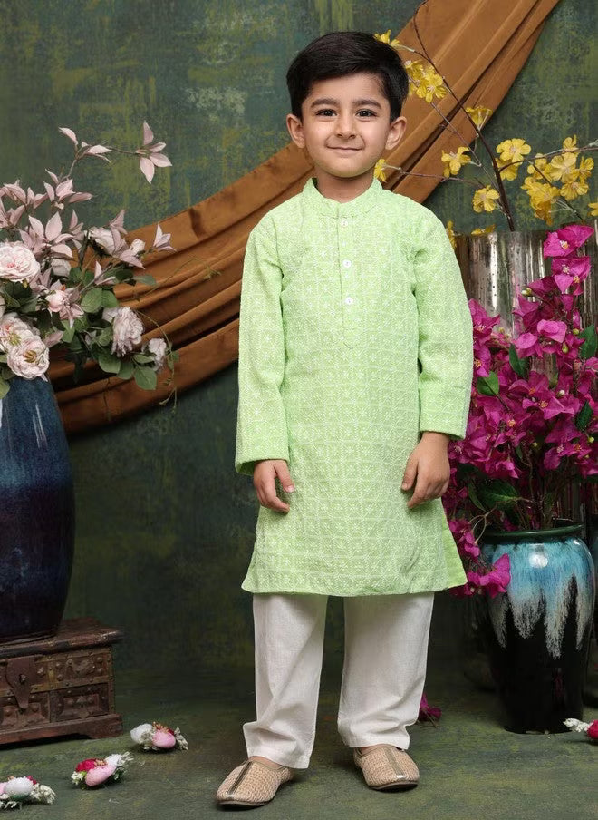 Saka Designs Boys Floral Embroidered Sequinned Kurta with Pyjama