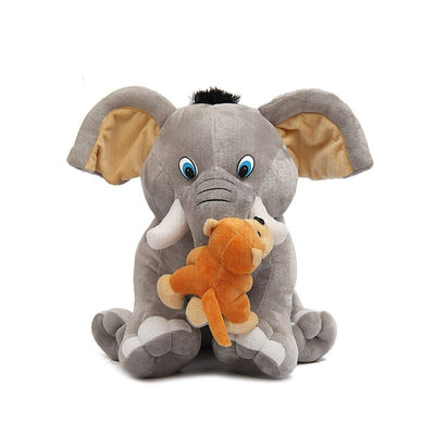 Baby Elephant with Monkey Soft Toy (Grey)