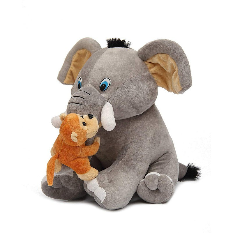 Baby Elephant with Monkey Soft Toy (Grey)